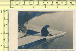 Woman Sitting On Dock Abstract Lady Portrait Boat Vintage Photo Old