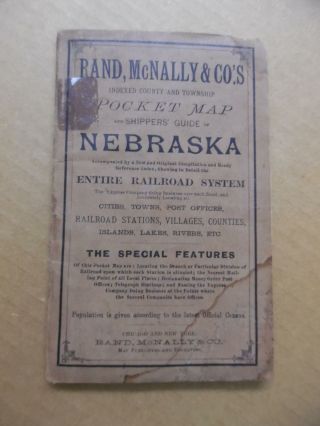 1889 Rand Mcnally Nebraska Pocket Map Railroad Shippers Guide Antique