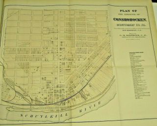 Large Antique Hopkins 1871 Conshohocken Montgomery County Pa.  Hand - Colored Map