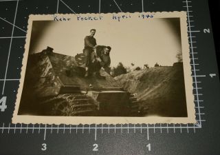 1945 Wwii German Tank Ruhr Pocket Usa Soldiers Vintage Snapshot Photo 1