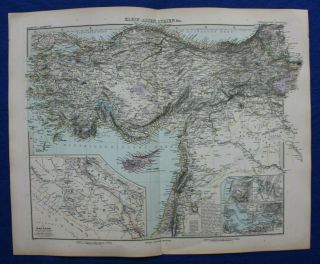 Antique Map Middle East,  Turkey,  Syria,  Iraq,  Cyprus,  Stieler,  1891