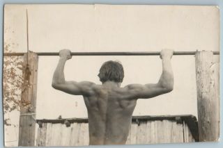 1970 Athlete Man Shirtless Men Muscle On Horizontal Bar Gay Int Ussr Old Photo
