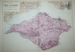 1880s Antique Map Of Isle Of Wight By Bacon Atlas Of The British Isles
