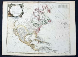 1750 Robert De Vaugondy Large Antique Map Of Colonial North America,  1st Edition