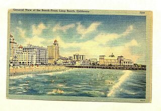 Long Beach,  Ca,  General View Of The Beach Front,  Vintage Tichnor Linen Pc 218