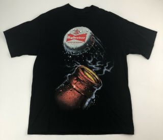 Vintage Budweiser Beer Shirt 1994 Big Allover Print Bottle Cap Wild Oats Large