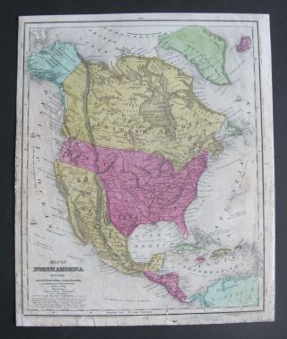 1844 Olney Map North America: Us,  Rep.  Of Texas,  Mexico,  Upper Calif. ,  Russian Amer.
