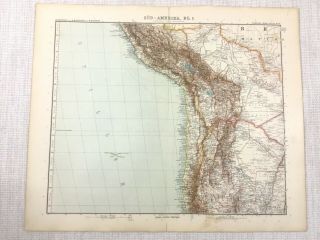 1907 Antique Map Of South America Bolivia Peru San Juan Gotha Justus Perthes