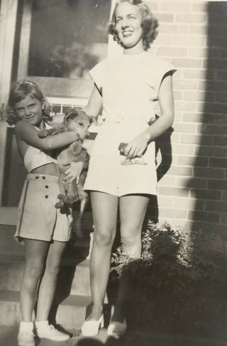 1949 Leggy Mom & Daughter Holding A Puppy Photograph Picture