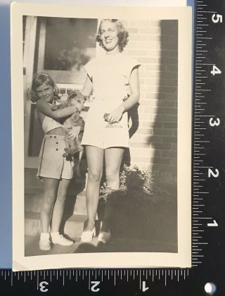 1949 Leggy Mom & Daughter Holding A Puppy Photograph Picture 3
