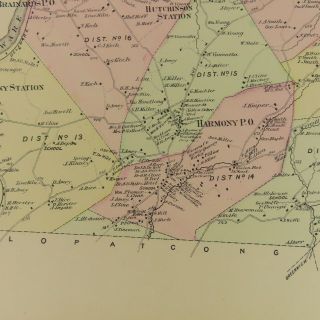 1874 Map Harmony,  NJ F.  W.  Beers Warren County Brinards Rocksburgh 3