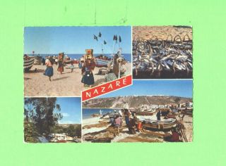 Gg Postcard Nazare Portugal Men And Woman Beauty At Work Fishing Scene