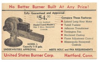 United States Burner Corp Model S L Advertisement Vintage Postcard Hartford Ct
