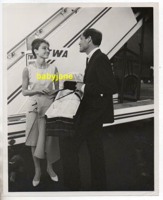 Audrey Hepburn Mel Ferrer 8x10 Photo 1960 Candid W/ Baby Twa Airlines