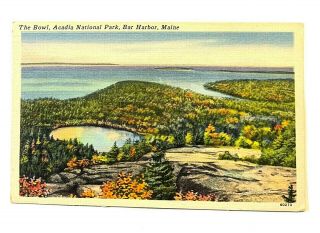 Bar Harbor,  Me.  The Bowl,  Acadia National Park Vintage 1930 - 45 Linen Pc 215