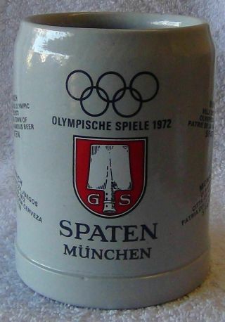Rare - 1972 Munich Olympics Spaten.  5l Beer Crock Stein - - Sanahed 1077