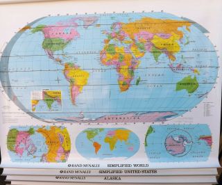 Rand Mcnally Retractable Pull Down Maps World United States Alaska