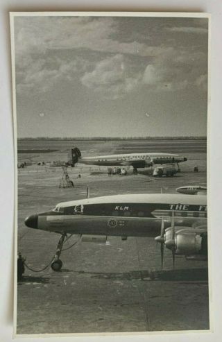 Vintage 1959 3x5 B&w Photo Amsterdam Schiphol Airport Klm & Air Ceylon Aircraft