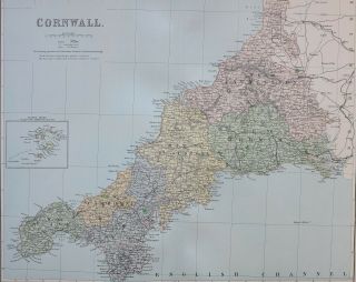 1889 County Map Cornwall Truro St Ives Bodmin Camelford Launceston Saltash