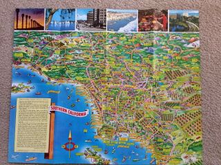 Vintage Bloodgood Pictorial Map Southern California Pic - Tour 1953/1968 Two Sided