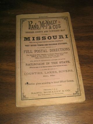 1883 Missouri Rand Mcnally Pocket Map,  Railroads,  Post Offices,  Telegraph Stations