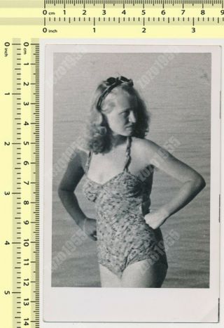 Pretty Swimsuit Woman Hairy Armpits Swimwear Lady Vintage Photo Old