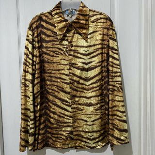 Vtg Rare Tripp Nyc Mens Medium Tiger Print Shirt Cosplay Pointed Collar Furry