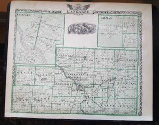 Antique Map - Kankakee County Illinois - Warner & Beers/union Atlas Co.  1876