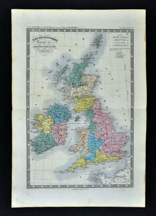 C 1860 Ansart Map British Isles England Wales Scotland Ireland London Dublin