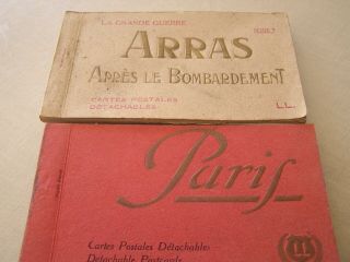 Two Booklets Of 40 Vintage Postcards Paris & Apres Le Bombardement Uncirculated