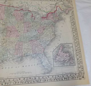 1867 Antique COLOR Map//UNITED STATES,  ITS TERRITORIES,  AND PARTS OF CANADA 2