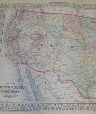 1867 Antique COLOR Map//UNITED STATES,  ITS TERRITORIES,  AND PARTS OF CANADA 3