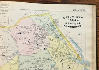 1889 MAP OF OCEAN,  NEPTUNE,  EATONTOWN N.  J.  C.  WOLVERTON ' S ATLAS 2