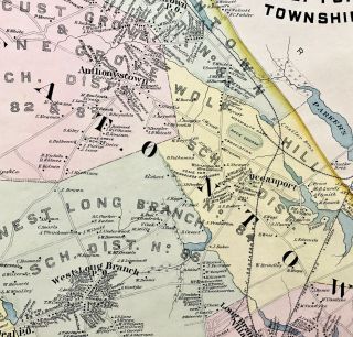 1889 MAP OF OCEAN,  NEPTUNE,  EATONTOWN N.  J.  C.  WOLVERTON ' S ATLAS 3