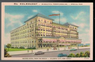 Vintage 1940 The Holmhurst Hotel Atlantic City Jersey Map Back Postcard