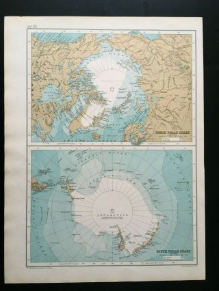 Antique Map Of North & South Pole Polar Chart 1905