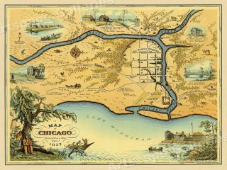 1830s “map Of The Town Of Chicago” Vintage Style Centennial Map - 24x32