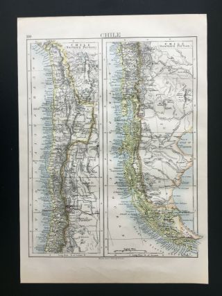Antique Map Of Chile South America Santiago 1892