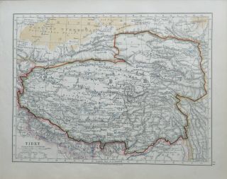 1895 Antique Map Of Tibet By W & A K Johnston