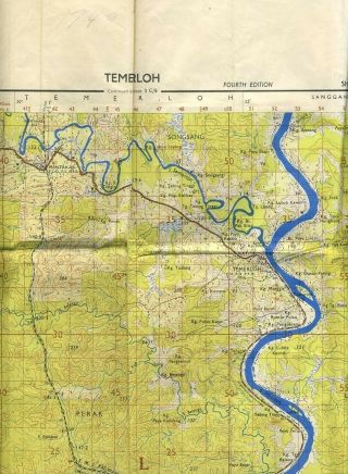 1949 Map Of Temerloh Malaya - War Office Fourth Edition - Scale 1 Inch To 1 Mile