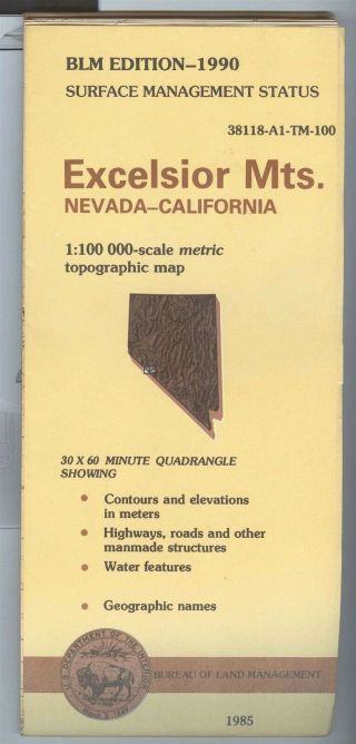 Usgs Blm Edition Topographic Map Excelsior Mts.  Nevada - California 1990