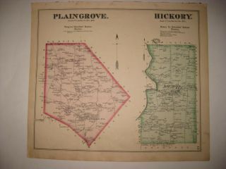 Antique 1872 Plain Grove Hickory Township Lawrence County Pennsylvania Hdclr Map