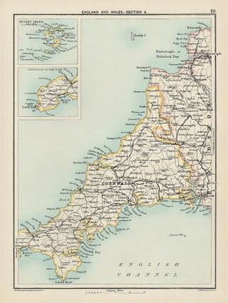 1892 John Bartholomew Map Of Cornwall & The Scilly Isles