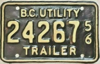 1956 British Columbia Trailer License Plate 24267 Rare