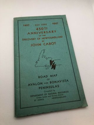 1947 Canadiana John Cabot 450th Ann Of The Discovery Of Newfoundland Road Map