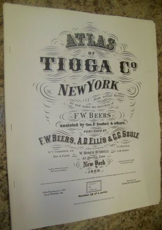 1869 Tioga County Ny Atlas Map Fw Beers Owego Spencer Candor Tioga 1975 Reprint