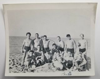 Vintage Photograph Soldier Men On Beach Swimsuits Gay Interest 1940s