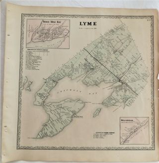 1861 Ny Atlas Map Lyme 3 Three Mile Bay Chaumont Wilcoxville