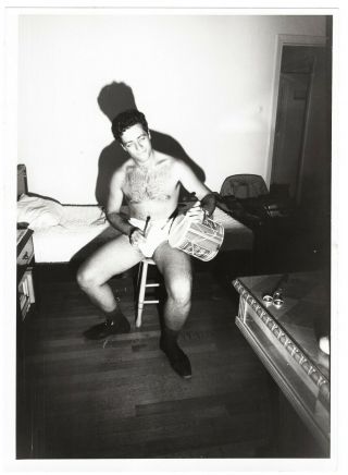 Vintage Gay Int Photo Young Shirtless Man Underwear Drummer Bulge Beefcake L1014