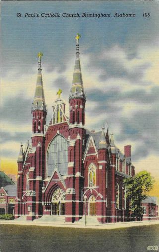 Vintage Alabama Linen Postcard Birmingham St Paul 